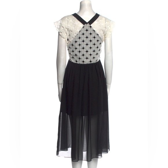 Sandro Paris Lace Trim Midi Dress in Black and White - Picture 8 of 15
